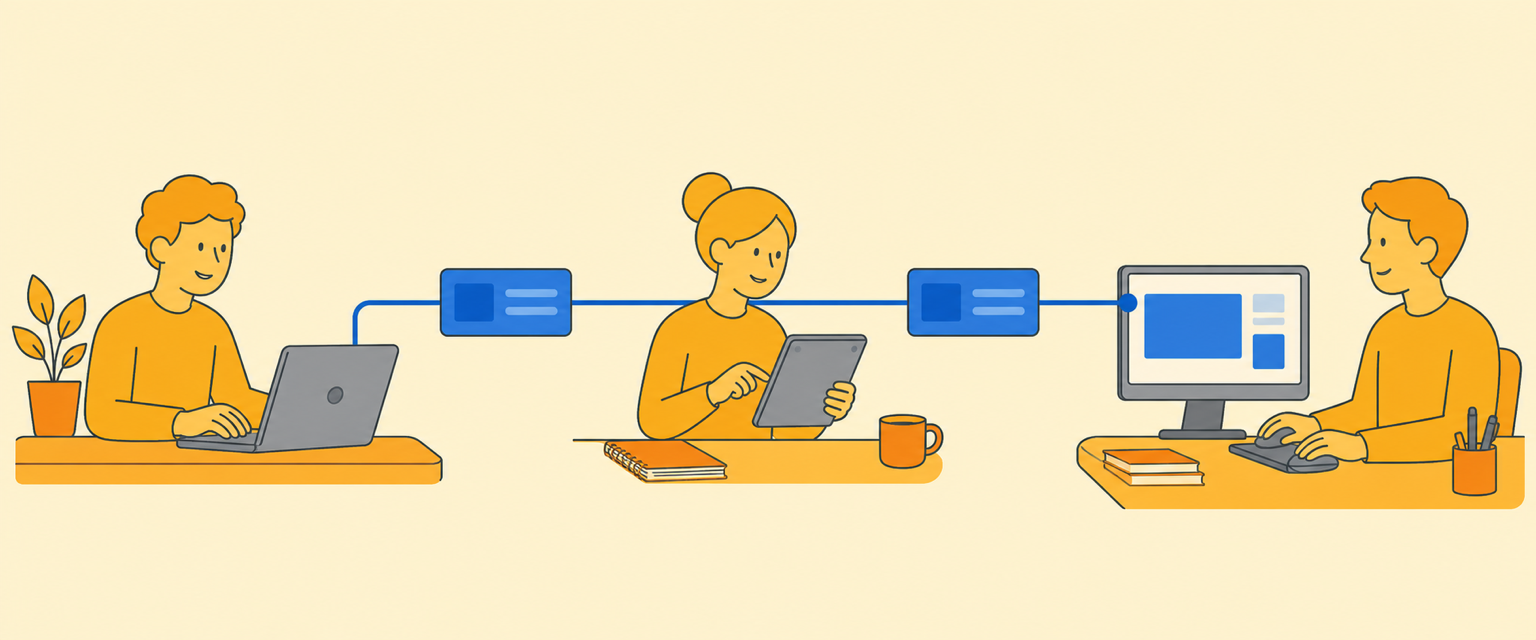 人とAIとシステムが笑顔でつながるイメージ